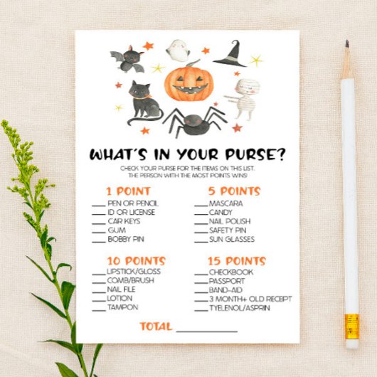 Halloween Pumpkin What's In Purse Baby Shower Game Briefpapier