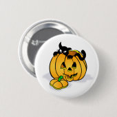 Halloween Pumpkin with Black Cat Button (Vorne & Hinten)
