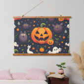 Halloween Pumpkin Wood Topped Wall Tapestes Wandteppich Mit Holzrahmen (Schlafzimmer)