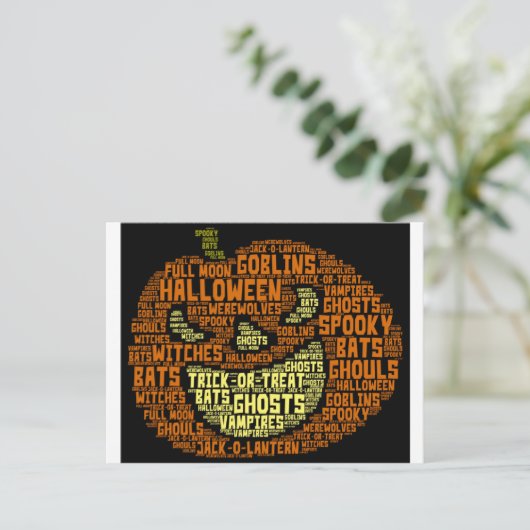 Halloween Pumpkin Word Cloud Word Art Postkarte (Stehend Vorderseite)