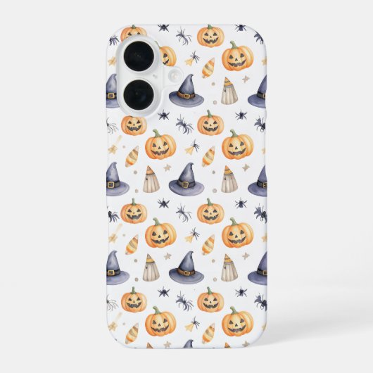 Halloween Pumpkins and Witch Hats Pattern iPhone 16 Hülle (Rückseite)