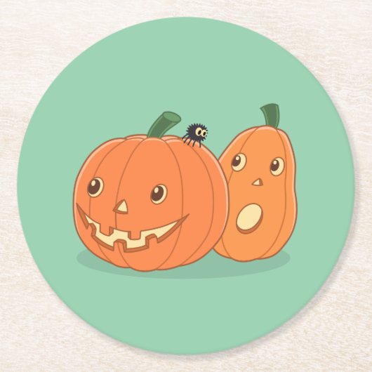 Halloween Pumpkins auf Green Runder Pappuntersetzer (Vorderseite)