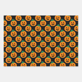 Halloween Pumpkins Bats Stripes Orange Black Geschenkpapier Set