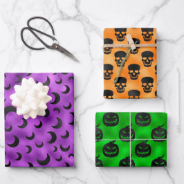 HALLOWEEN PUMPKINS BATTE & SKULLS GESCHENKPAPIER SET