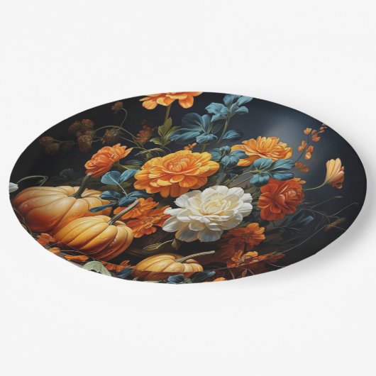 Halloween Pumpkins-Blume Pappteller (Schrägansicht)