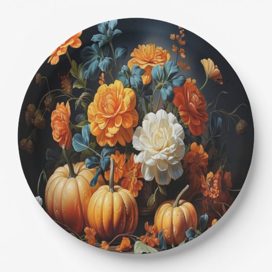 Halloween Pumpkins-Blume Pappteller (Vorderseite)