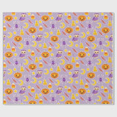 Halloween Pumpkins Candy Owls Lila Muster Geschenkpapier (Flach)