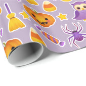 Halloween Pumpkins Candy Owls Lila Muster Geschenkpapier (Rolleneckpunkt)