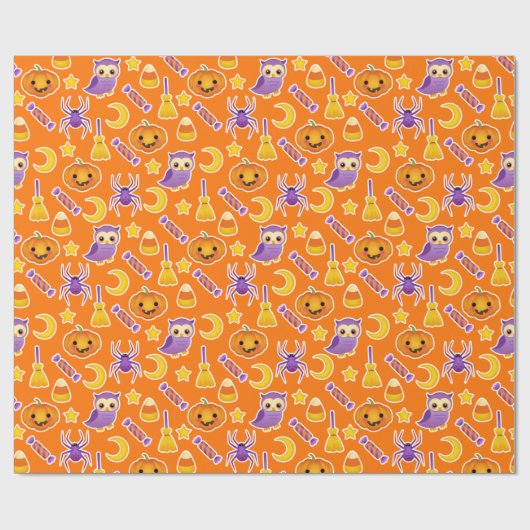 Halloween Pumpkins Candy Owls Spiders Pattern Geschenkpapier (Flach)