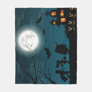 Halloween Pumpkins: Dunkles Schloss, blauer Mond Fleecedecke