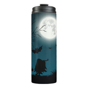 Halloween Pumpkins: Dunkles Schloss, blauer Mond Thermosbecher
