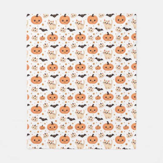 Halloween Pumpkins Fledermäuse Katzen - fröhlich Fleecedecke (Vorderseite)