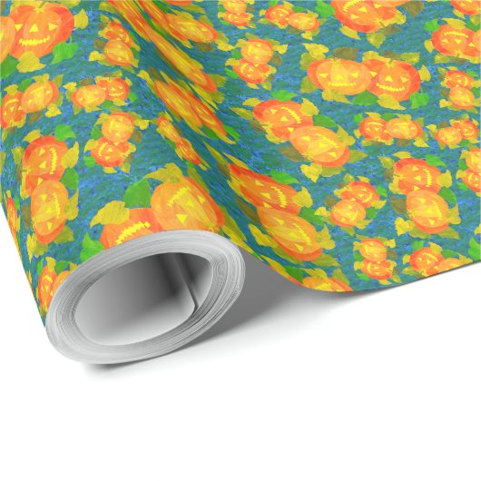 Halloween Pumpkins-Geschenk: Orange, Grün, Blau Geschenkpapier (Rolleneckpunkt)