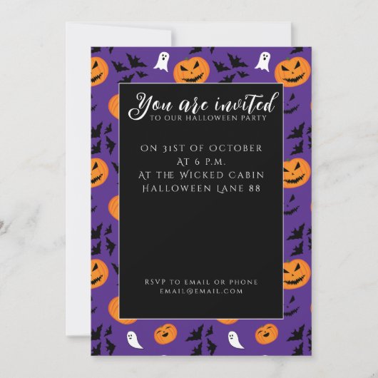 Halloween pumpkins ghosts bats fun purple pattern einladung (Vorderseite)