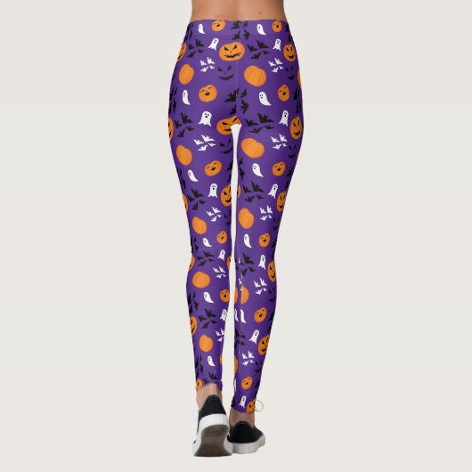 Halloween pumpkins ghosts bats fun purple pattern leggings (Rückseite)