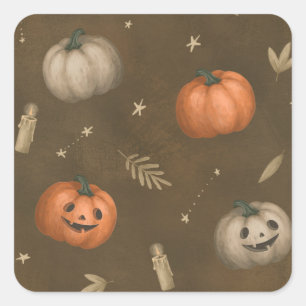 halloween pumpkins hand gezeichnet quadratischer aufkleber