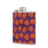 Halloween Pumpkins im Lila Hintergrundemuster Flachmann (Links)