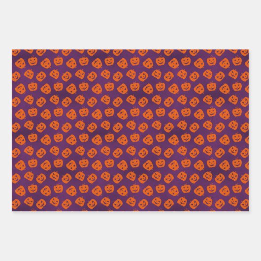 Halloween Pumpkins im Lila Hintergrundemuster Geschenkpapier Set (Vorderseite 3)