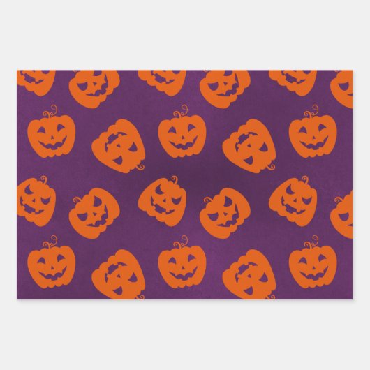 Halloween Pumpkins im Lila Hintergrundemuster Geschenkpapier Set (Vorderseite)