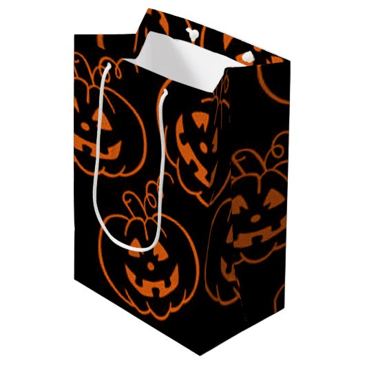 Halloween Pumpkins Jack-O-Lantern-Geschenktasche Mittlere Geschenktüte (Vorderseite Schrägansicht)