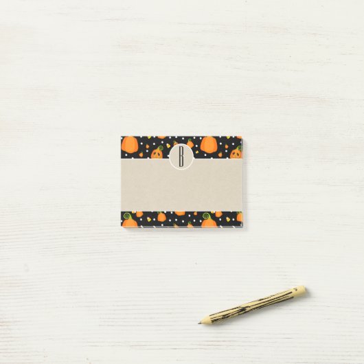 Halloween Pumpkins Kraft Rustic Monogram Post-it Klebezettel (Auf Schreibtisch)