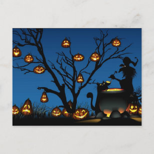 Halloween Pumpkins mit Hexe Postkarte
