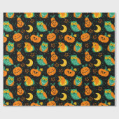 Halloween Pumpkins Moon Owls Wrapping Paper Geschenkpapier (Flach)