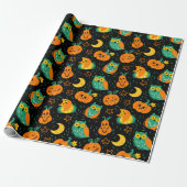 Halloween Pumpkins Moon Owls Wrapping Paper Geschenkpapier (Ungerollt)