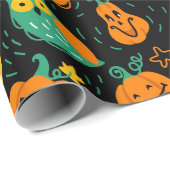 Halloween Pumpkins Moon Owls Wrapping Paper Geschenkpapier (Rolleneckpunkt)