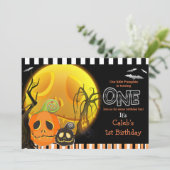 Halloween Pumpkins Moonlight 1. Geburtstag Party Einladung (Stehend Vorderseite)