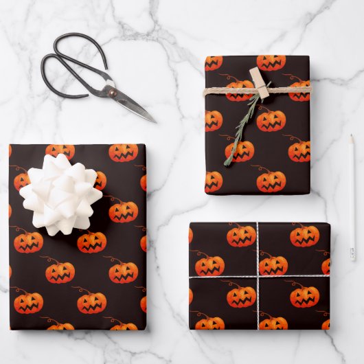 Halloween Pumpkins, Orange Pumpkins Trick oder Tre Geschenkpapier Set (Vorderseite)