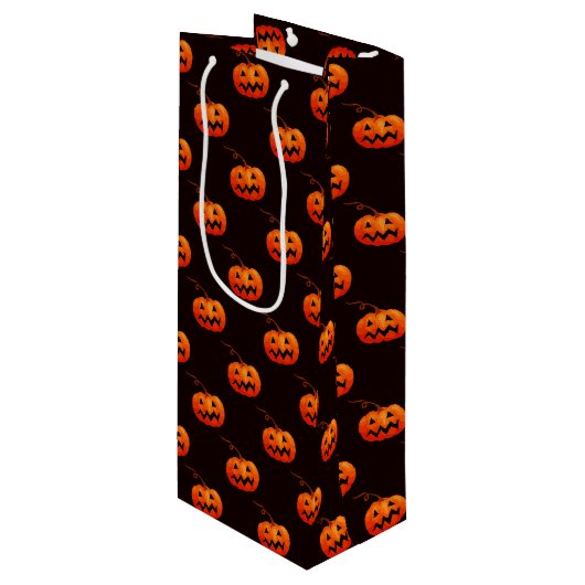 Halloween Pumpkins, Orange Pumpkins Trick oder Tre Geschenktüte Für Weinflaschen (Vorderseite Schrägansicht)