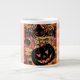 Halloween, Pumpkins Party, Black Pink Jumbo-Tasse