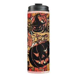 Halloween, Pumpkins Party, Black Pink Thermosbecher