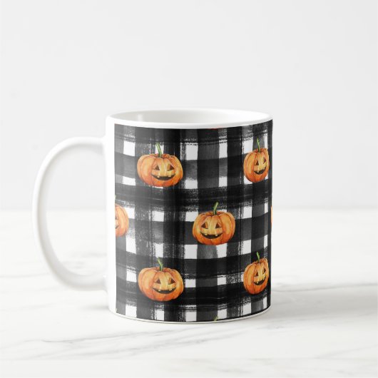 Halloween Pumpkins: Schachbrettmuster. Kaffeetasse (Links)