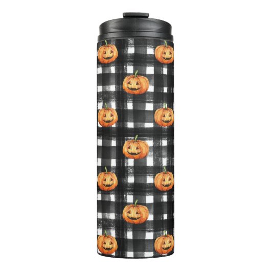 Halloween Pumpkins: Schachbrettmuster. Thermosbecher (Vorderseite)
