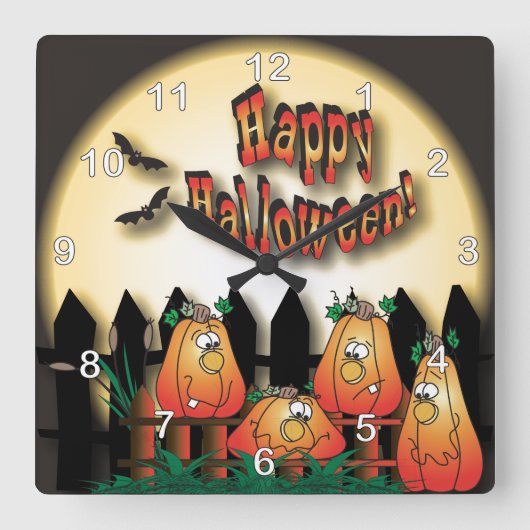 Halloween Pumpkins sitzen auf einem Zaun Quadratische Wanduhr (Vorderseite)