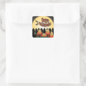 Halloween Pumpkins sitzen auf einem Zaun Quadratischer Aufkleber (Tasche)