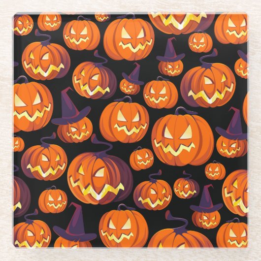 Halloween Pumpkins: Spooky Seamless Pattern. Glasuntersetzer (Vorderseite)