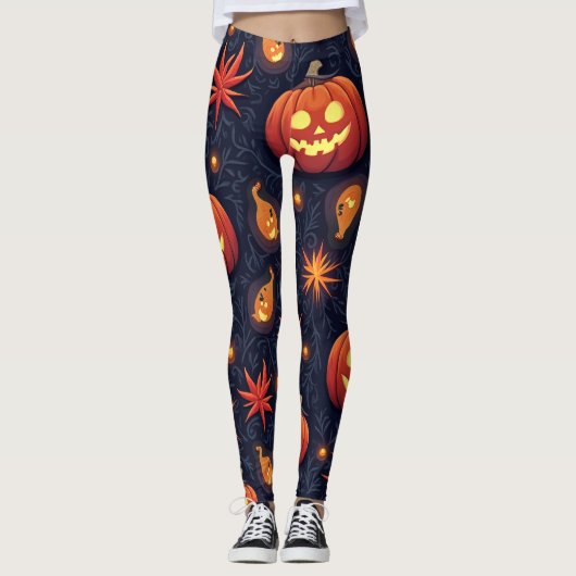 Halloween Pumpkins: Spooky Seamless Pattern. Leggi Leggings (Vorderseite)