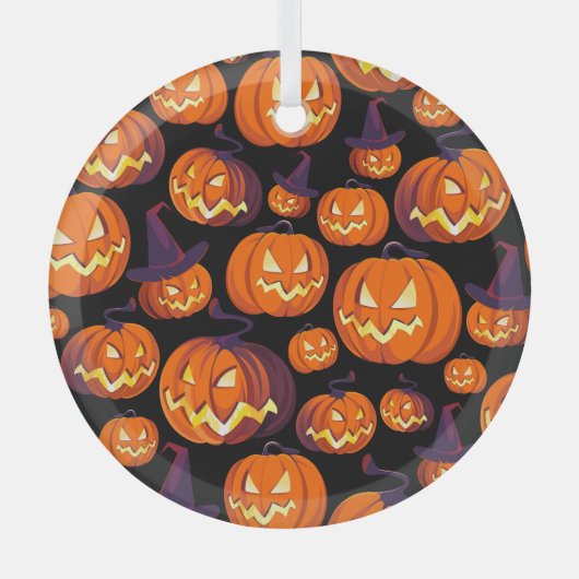 Halloween Pumpkins: Spooky Seamless Pattern. Ornament Aus Glas (Vorderseite)