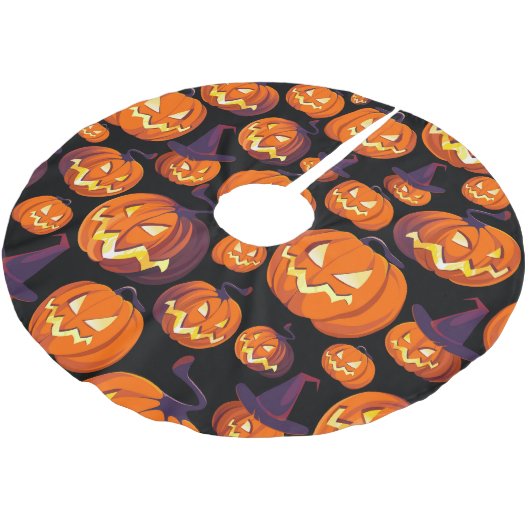 Halloween Pumpkins: Spooky Seamless Pattern. Polyester Weihnachtsbaumdecke (Schrägansicht)