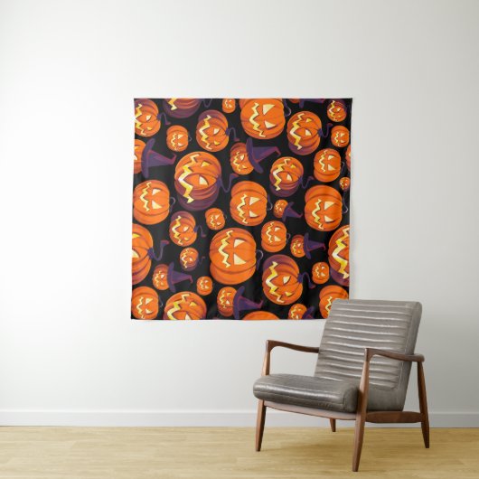 Halloween Pumpkins: Spooky Seamless Pattern. Wandteppich (Beispiel (Horizontal))