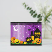 Halloween Pumpkins, Spuk Haus und Fledermäuse Postkarte (Stehend Vorderseite)