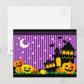 Halloween Pumpkins, Spuk Haus und Fledermäuse Postkarte (Vorne/Hinten)