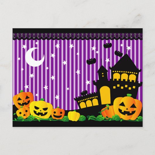 Halloween Pumpkins, Spuk Haus und Fledermäuse Postkarte (Vorderseite)