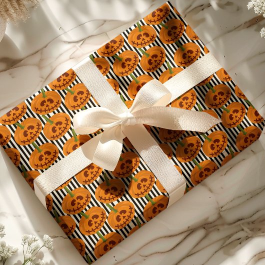Halloween Pumpkins Stripes Jack O'Lanterns Muster Geschenkpapier