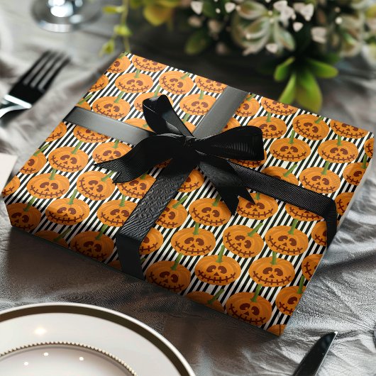 Halloween Pumpkins Stripes Jack O'Lanterns Muster Geschenkpapier
