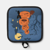 Halloween Pumpkins und Black Cat auf Blue Topflappen (Vorderseite)