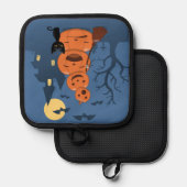 Halloween Pumpkins und Black Cat auf Blue Topflappen (Vorderseite/Rückseite)